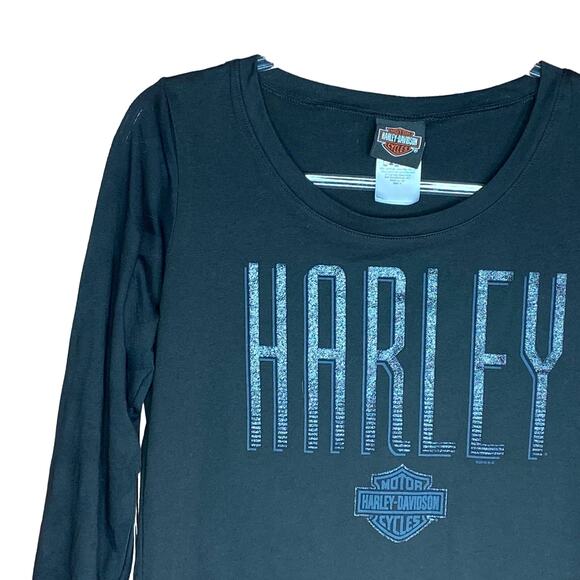 Harley-Davidson Women Medium Tee TShirt Glitter Black Chevron Sleeves El Paso TX - Picture 2 of 8